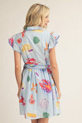 Blue Button Front Collared Lobster Dress