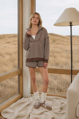 Brown Striped Contrast Trim Shorts