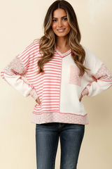 Curvy Peach Eyelet and Stripe Detail Top