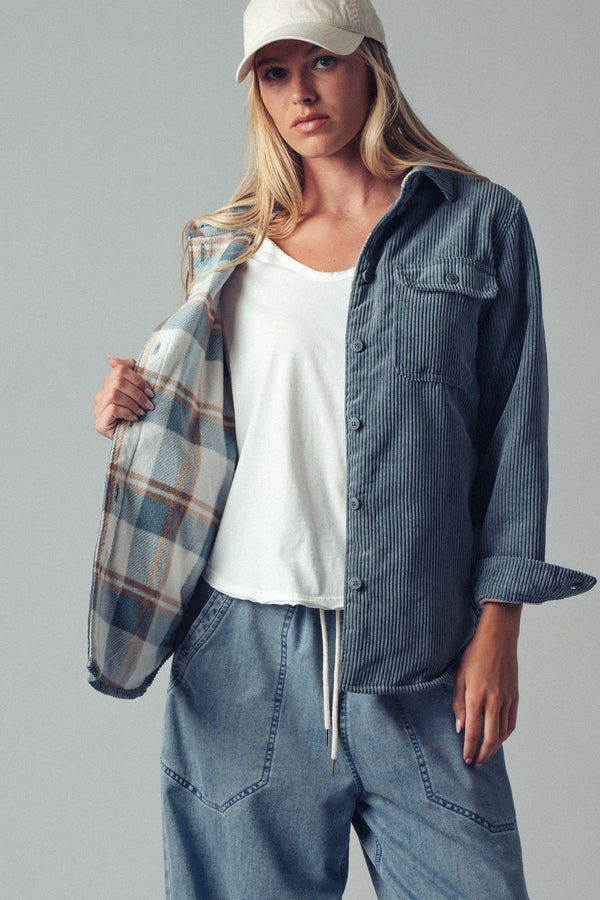 Reversible Corduroy and Plaid Flannel Shacket