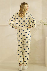 Navy and Cream Polka Dot Sweatpants