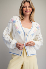Ivory Floral Patterned Button Down Cardigan