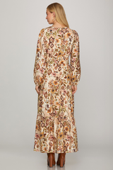 Curvy Long Sleeve Floral Maxi Dress