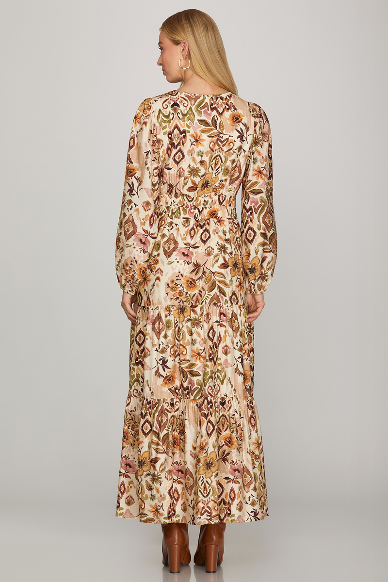 Curvy Long Sleeve Floral Maxi Dress