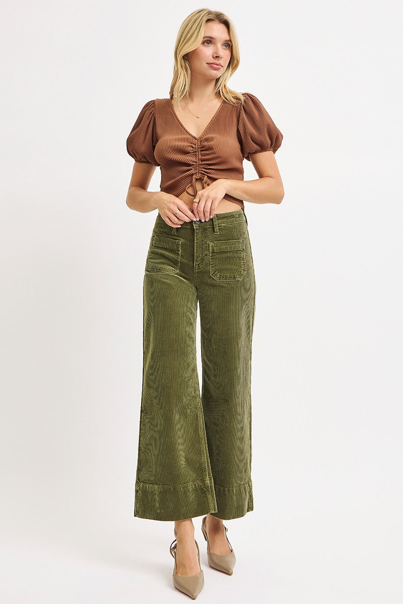 Frankie's Olive High Rise Corduroy Crop Pants
