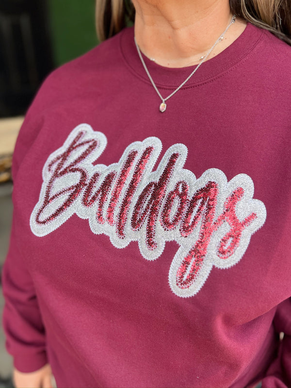 Maroon Bulldogs Glitter Crewneck