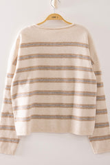 Oatmeal Stripe Button Henley Sweater