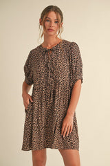 Leopard Printed Tie String Dress