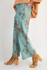 Mint Floral Wide Leg Pants