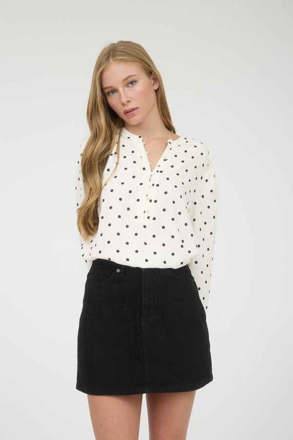 White Polka Dot Blouse With Cinched Sleeves
