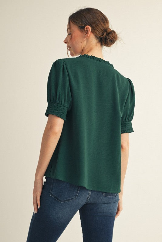 Hunter Green Puffed Short Sleeve Top