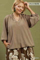 Curvy Smocked Collar Bubble Hem Top