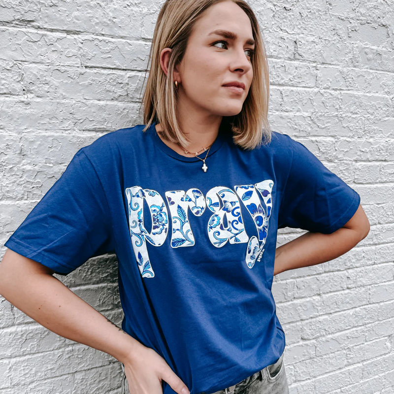 Curvy Blue Pray Floral Tee