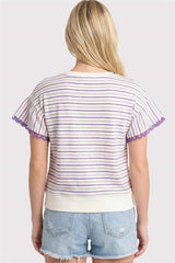 Striped Embroidered Round Neck Top