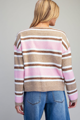 Berry and Cream Striped Cardigan