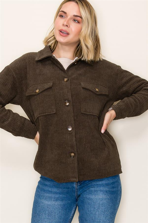 Olive Collared Double Chest Pocket Lined Jacket