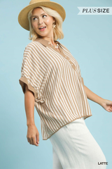 Curvy Striped Collared Oversized Top