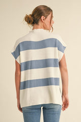 Blue and White Mock Neck Sweater Tank