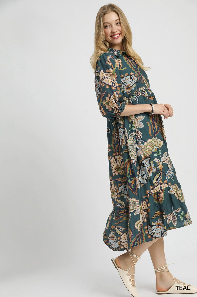 Boho Paisley Tiered Midi Dress