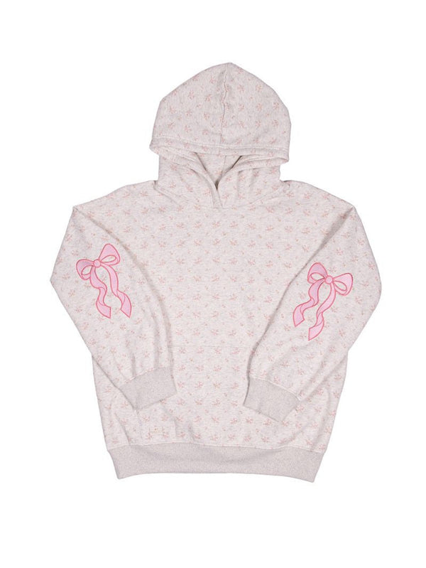 Ditzy Floral Hoodie Top With Embroidered Bows