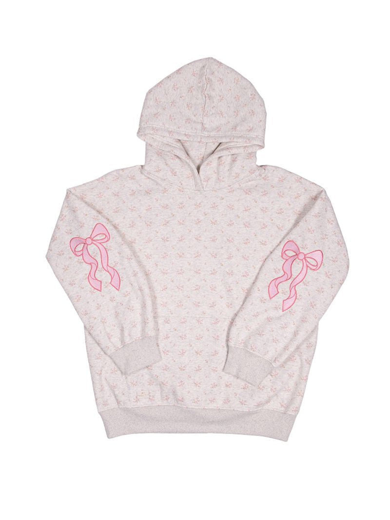 Ditzy Floral Hoodie Top With Embroidered Bows