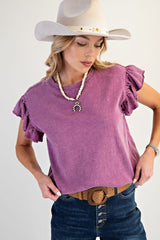 Orchid Ruffle Sleeve Short Sleeve Top