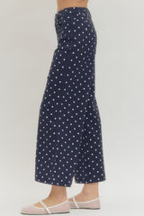 Navy Wide Leg Polka Dot Pants