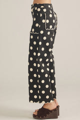Black and White Polka Dot Scallop Hem Pants