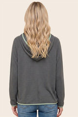 Color Trimmed Button Neck Long Sleeve Top