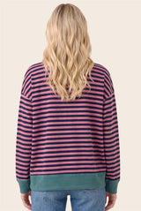 Green Trim Pink and Navy Stripe Top