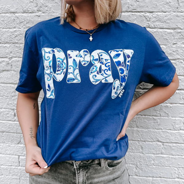 Curvy Blue Pray Floral Tee