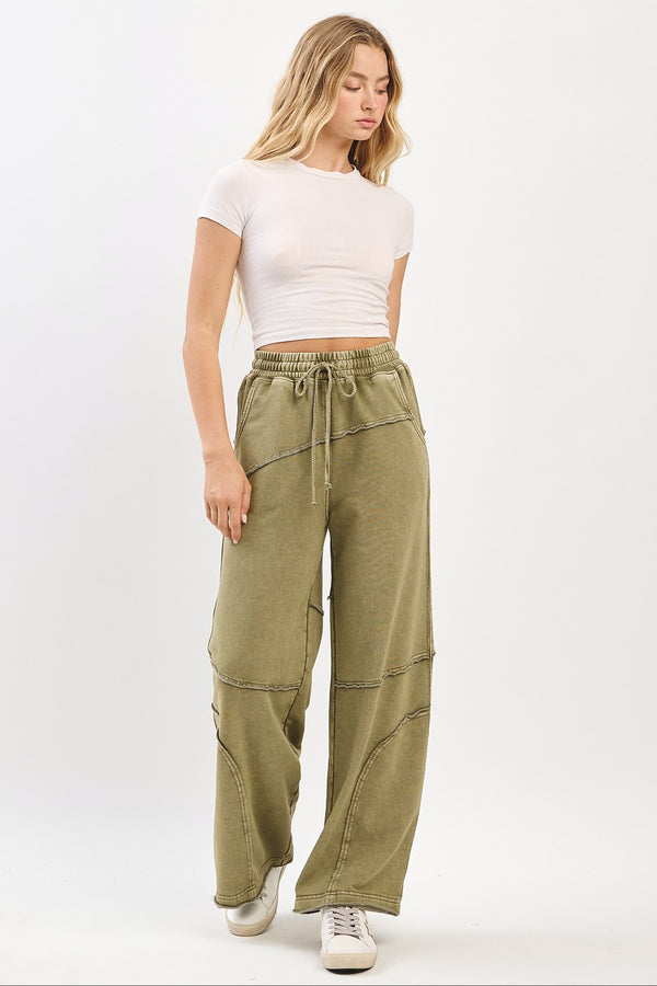 Olive Terry Knit Mineral Wash Pants