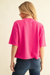 Fuchsia Drop Shoulder Short Sleeve Cardigan
