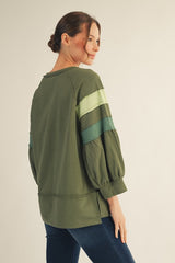 Olive Balloon Colorblock Sleeve Top