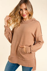 Curvy Tan Textured Hoodie Top