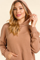 Curvy Tan Textured Hoodie Top