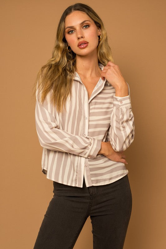 Taupe Striped Contrast Top