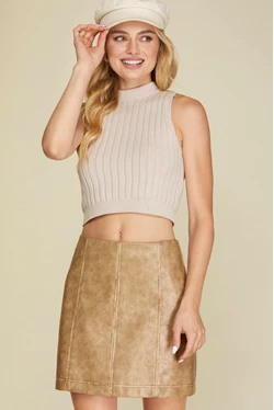 Washed Faux Leather Mini Skirt