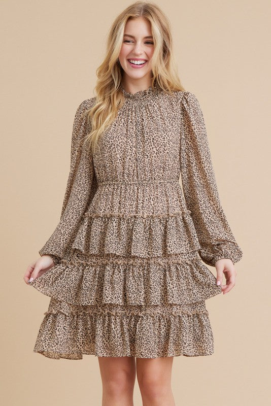 Taupe Leopard Tiered Dress