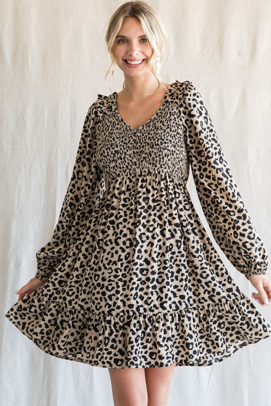Taupe Bold Leopard Print Dress