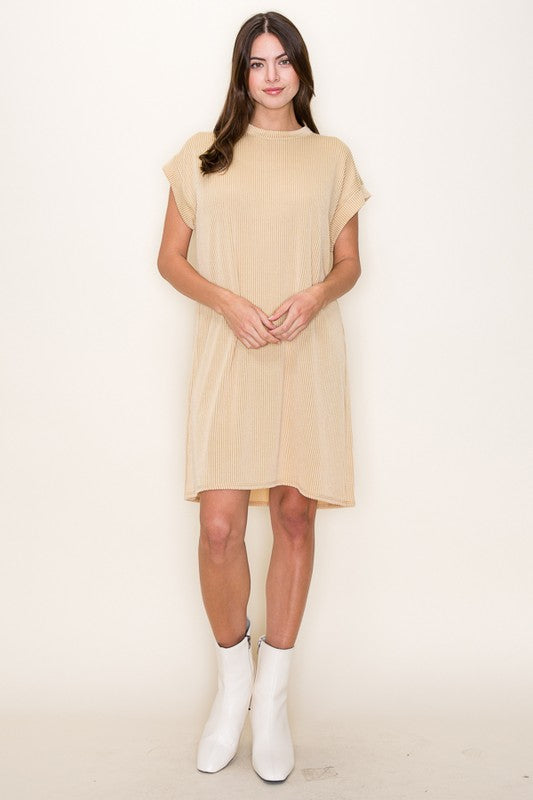 Taupe Ribbed Cap Sleeve Dress