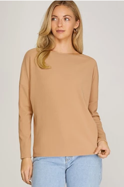 Taupe Ribbed Round Neck Top