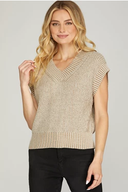 Taupe Knit Sweater Vest