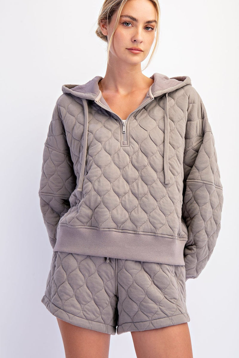 Taupe Quilted Quarter Zip Hoodie