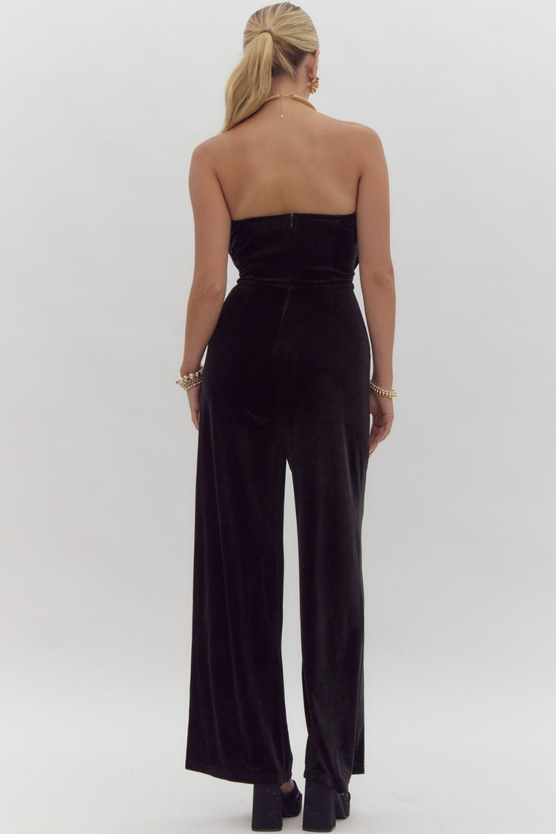 Black Strapless Sequin Top Jumpsuit