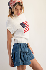 White American Flag Mock Neck Sweater