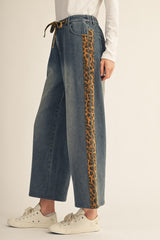 Denim Drawstring Animal Contrast Sides Pant