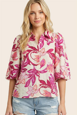 Floral Collared Button Down Top