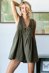 Pleated V-Neck Romper
