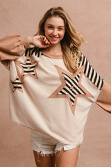 Oatmeal Star Patchwork Long Sleeve Top